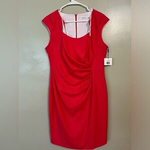 Calvin Klein Womens Pink Carrier Office Dress Knee Length Back Zip Slit  12 NWT